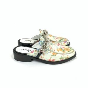 Free People Vida Mules Loafer Slip On Floral Leather Silver Chain 36 / 6 NEW